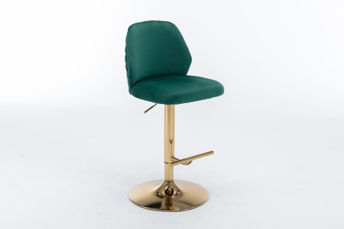 Swivel Bar Stools Chair Set of 2 Modern Adjustable Counter Height Bar Stools, Velvet Upholstered Stool with Tufted High Back & Ring Pull for Kitchen , Chrome Golden Base, Green
