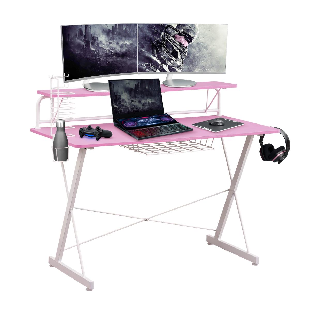 Techni Sport Ts-200 Carbon Computer Gaming Desk with Shelving, Pink