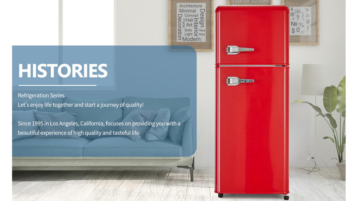 4.5 cu. ft. Dual Zone Refrigerator, 3.3 Fridge + 1.2 cu. ft. 4-Star Freezer, 7 Temperature Settings, 45 dB, Red, Silver Handles, Led Lighting, Adjustable Shelves, 16.69