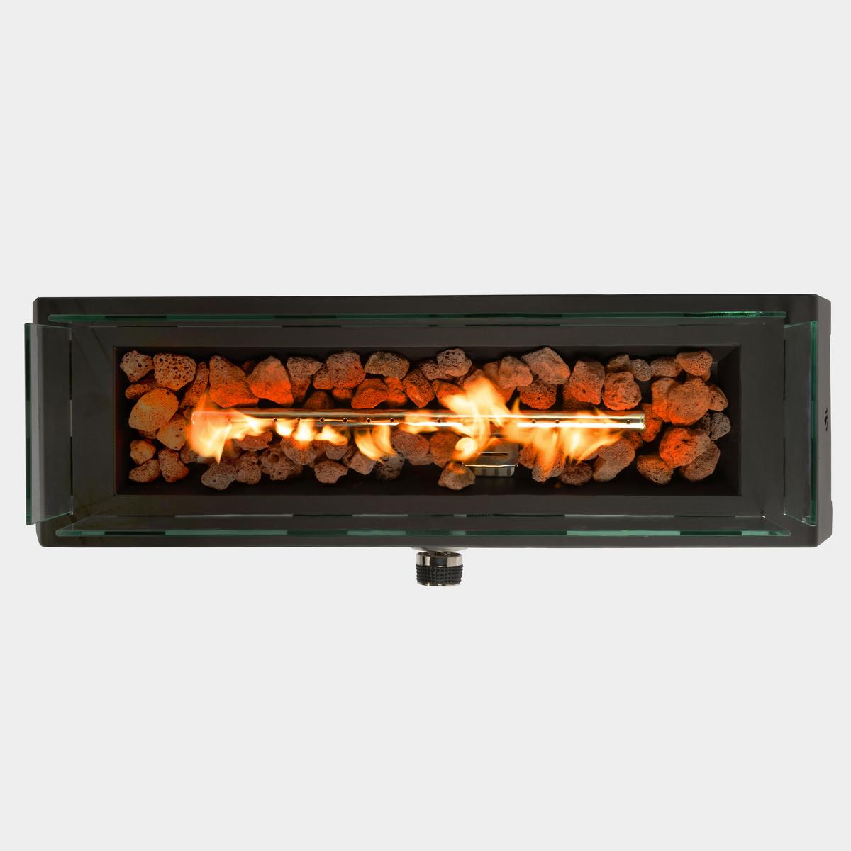 28 inch Tabletop Fire Pit, Propane Gas Fire Pit with Quick Connect Joint, Glass Wind Guard and Lava Rock, Outdoor Portable Tabletop Fire Pit