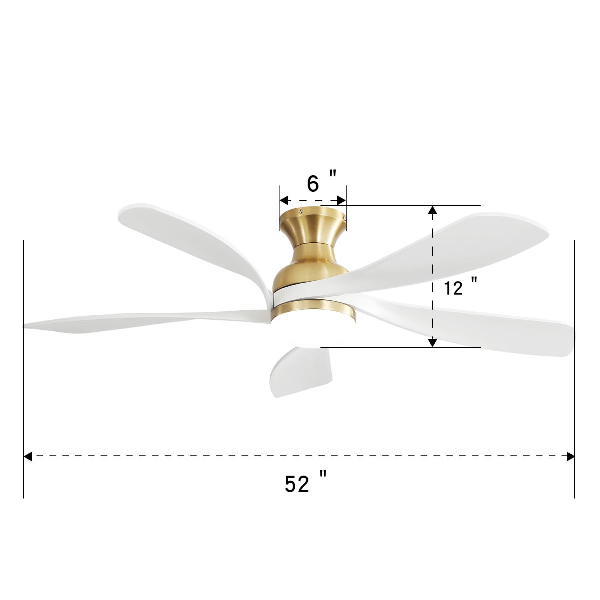 52 Inch Modern Ceiling Fan 5 Solid Wood Blades 6 Speed Remote Control Dimmable Reversible Dc Motor With Light and Smart App Control