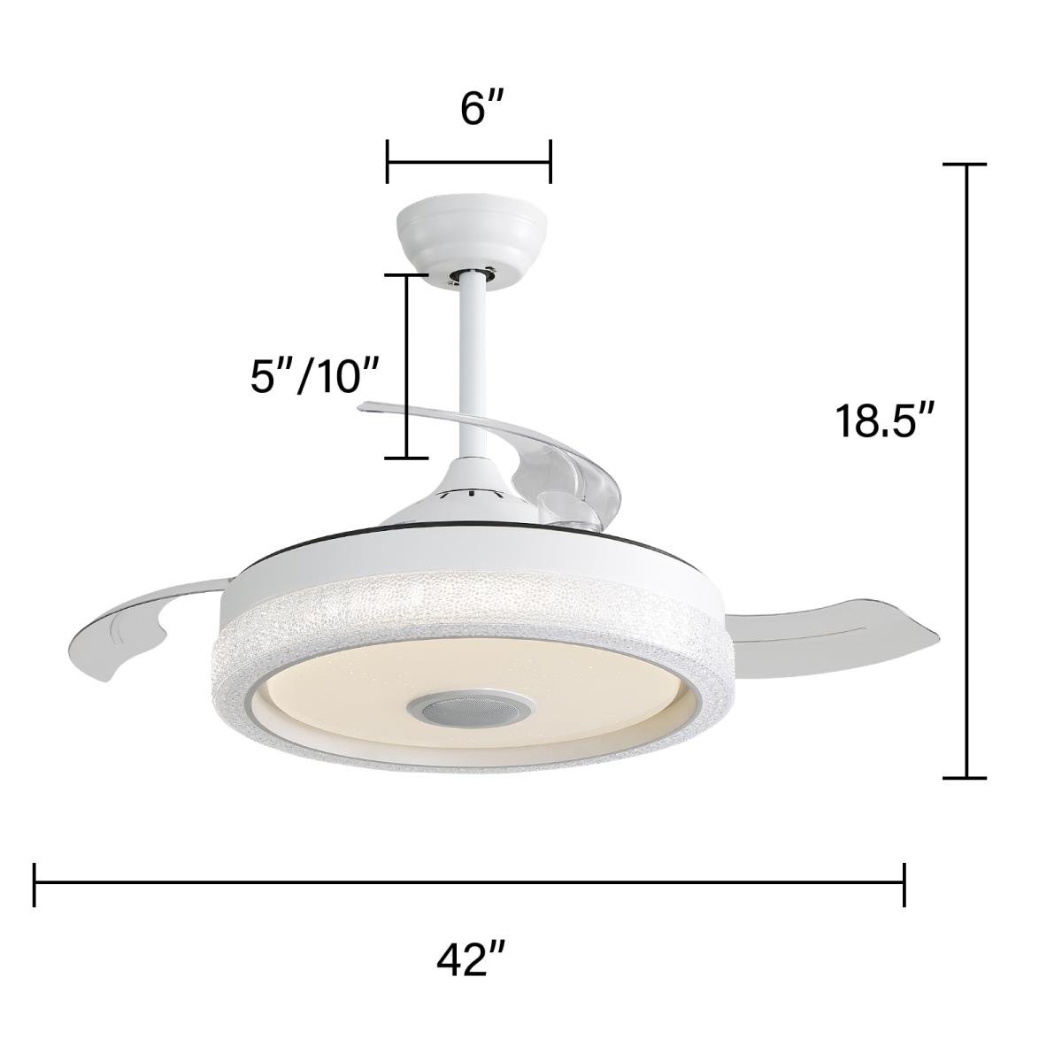 42 Inch Modern Invisible Ceiling Fan, 120v 3 Abs Blades Remote Control Reversible Dc Motor, With 36w Led Light Smart App Control, Past Etl Ceiling Fan