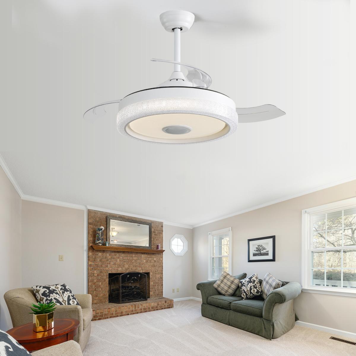 42 Inch Modern Invisible Ceiling Fan, 120v 3 Abs Blades Remote Control Reversible Dc Motor, With 36w Led Light Smart App Control, Past Etl Ceiling Fan