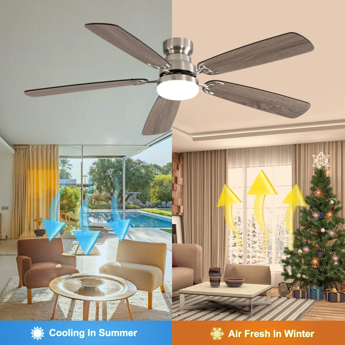 Modern 52 Inch Led Ceiling Fan With 110v 6 Speed Wind 5 Blades Remote Control Reversible Dc Motor With Light