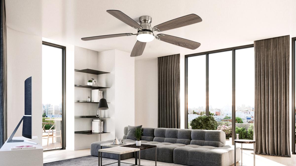 Modern 52 Inch Led Ceiling Fan With 110v 6 Speed Wind 5 Blades Remote Control Reversible Dc Motor With Light