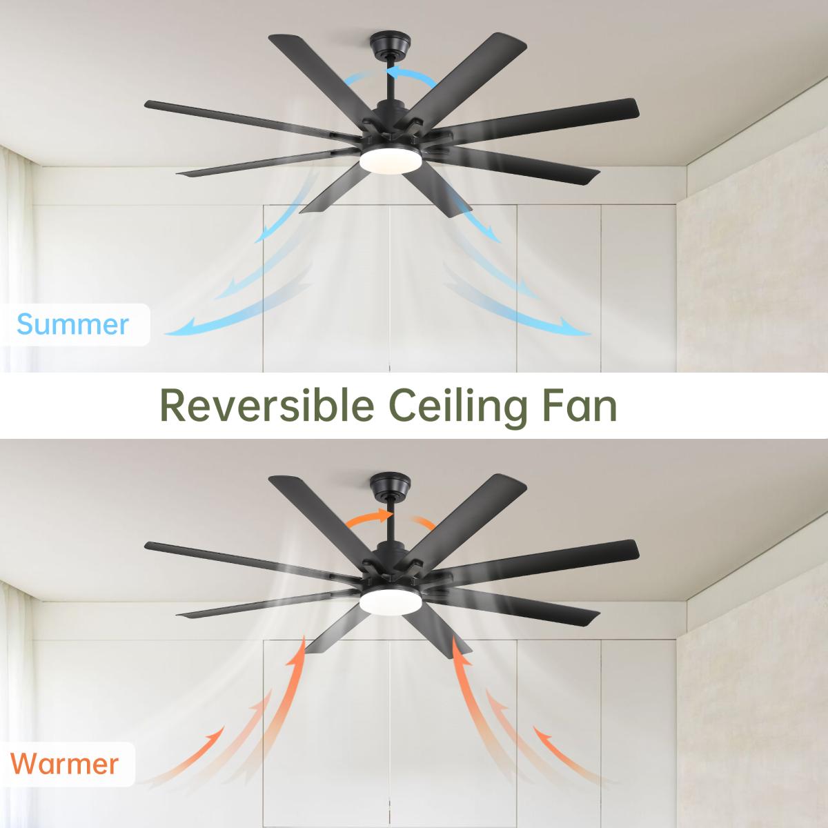 66 Inch Modern Ceiling Fan With Dimmable Led Light 8 Abs Blades Smart Remote Control Reversible Dc Motor Black For Home Office