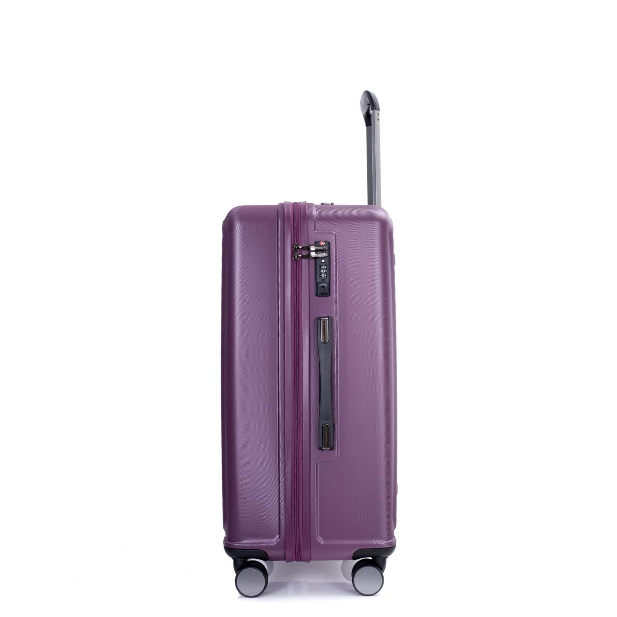 3 Piece Luggage Sets Pc+abs Lightweight Suitcase with Two Hooks, 360° Double Spinner Wheels, Tsa Lock, (21/25/29) Dark Purple