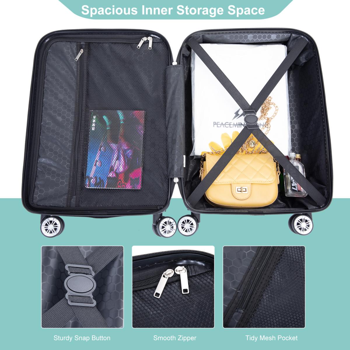 4-piece Abs lightweight suitcase, 14 inch makeup box, aircraft wheels (14/20/24/28) Light Blue
