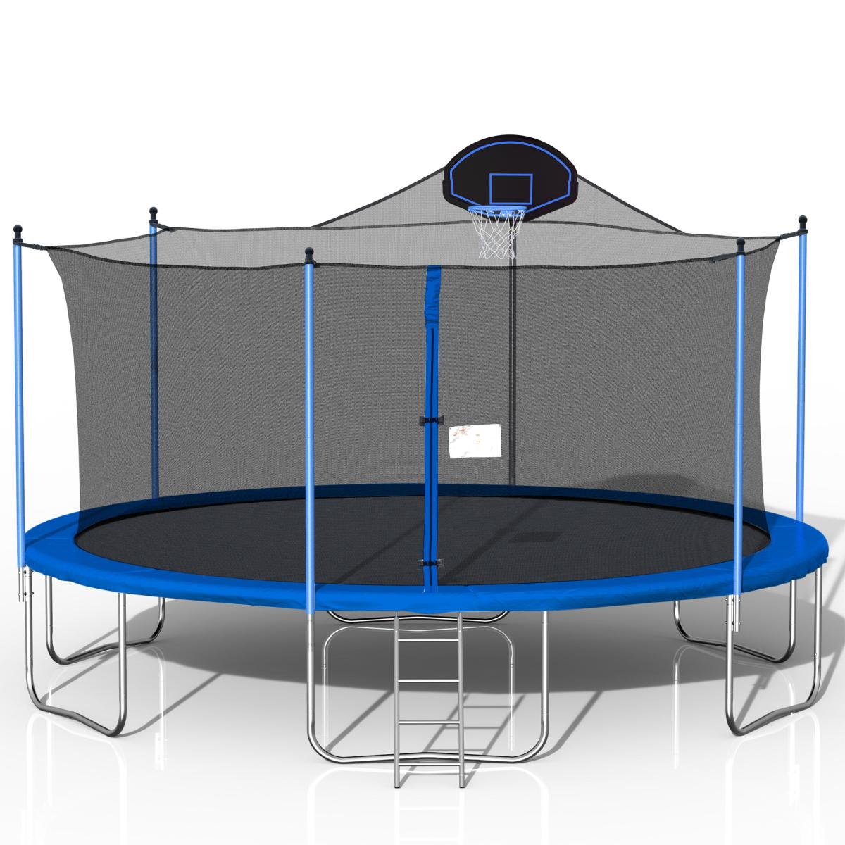 16FT Trampoline for Adults & Kids with Basketball Hoop, Outdoor Trampolines w/Ladder and Safety Enclosure Net for Kids and Adults