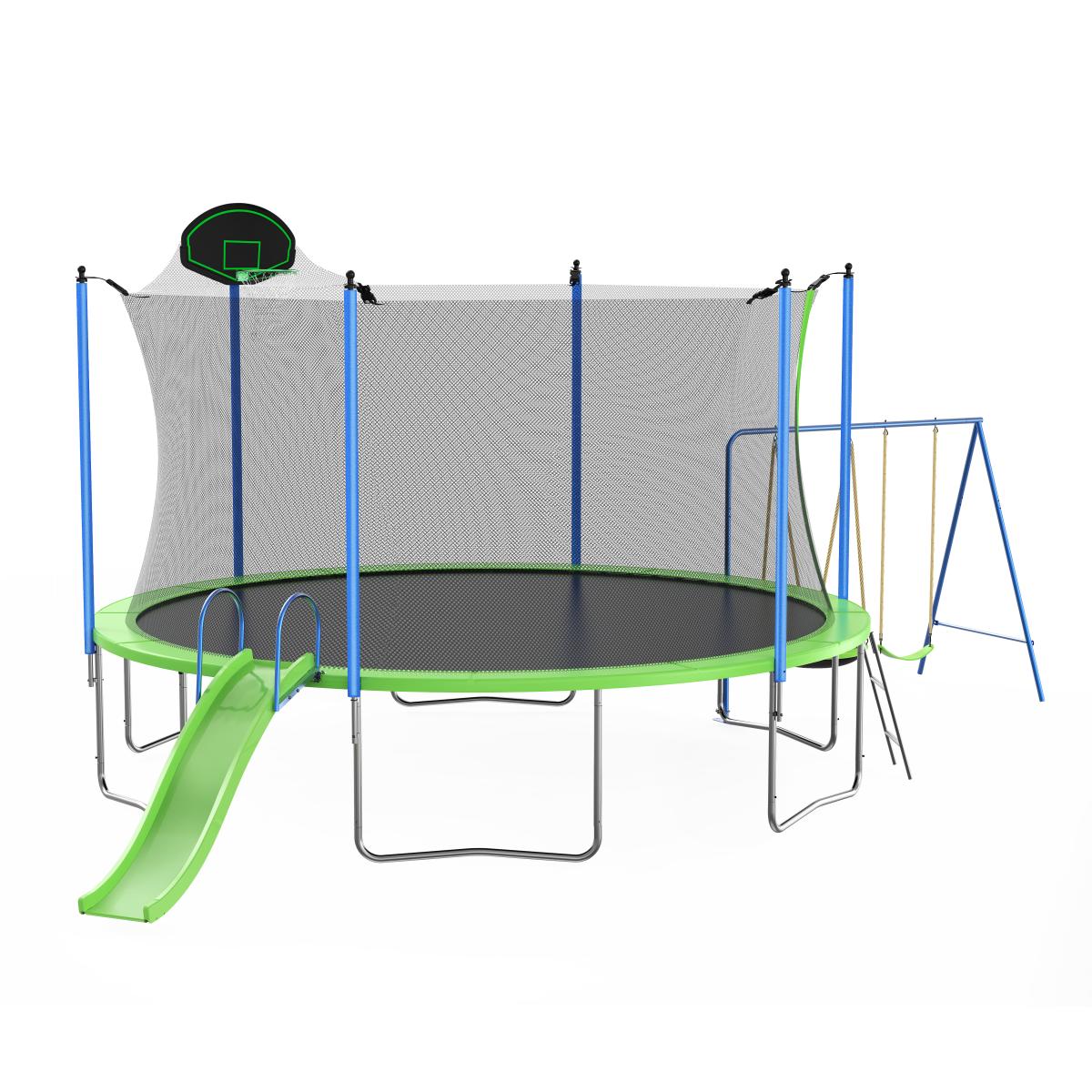 12FT Trampoline with Slide and Swings, Astm Approved Large Recreational Trampoline with Basketball Hoop and Ladder,Outdoor Backyard Trampoline with Net, Capacity for Kids and Adults