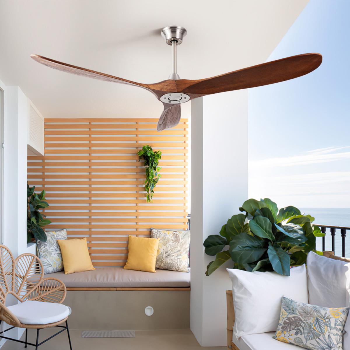60 Inch Indoor Modern Ceiling Fan With 6 Speed Remote Control 3 Solid Wood Blade For Living Room