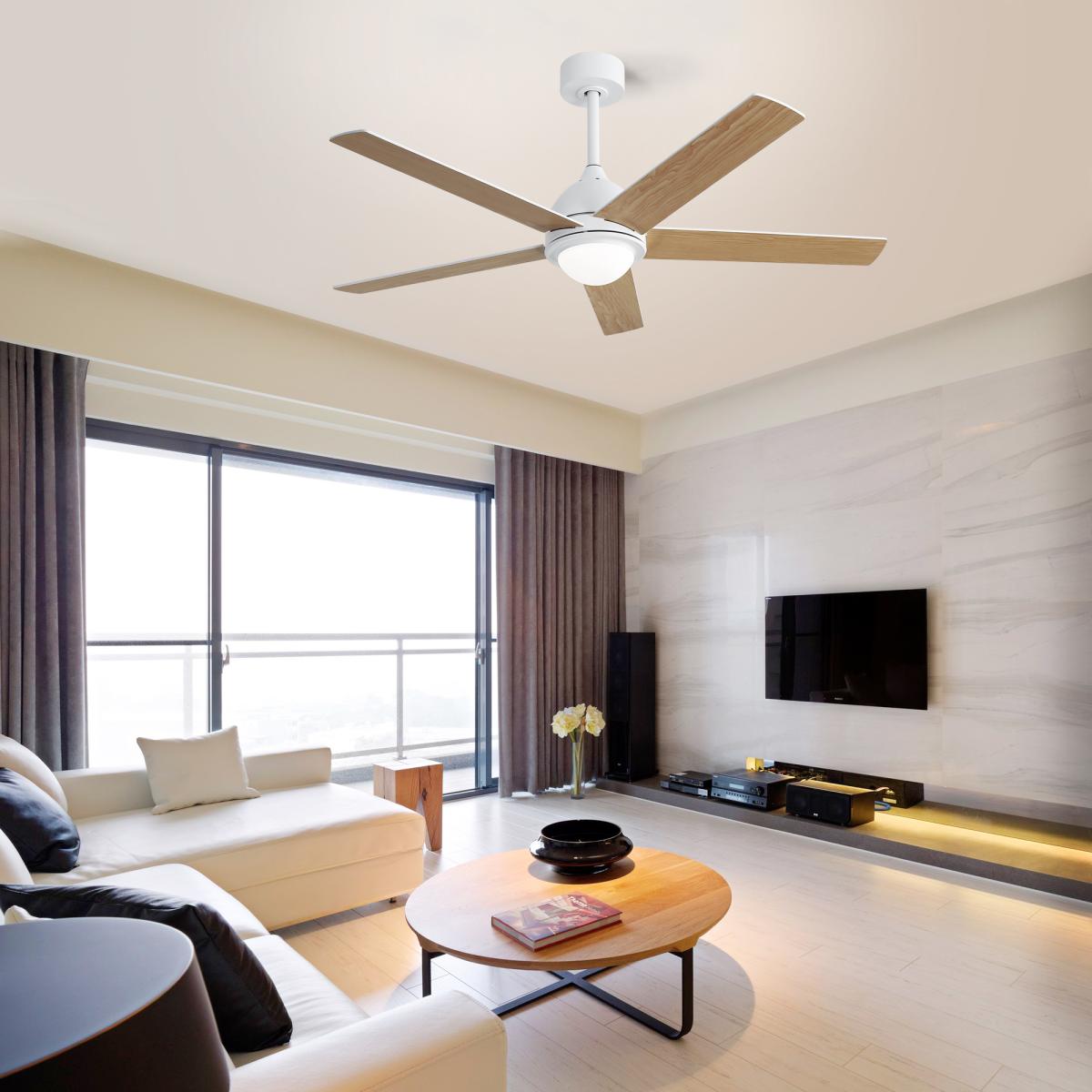 52 Inch Modern Ceiling Fan With 3 Speed Wind 5 Plywood Blades Remote Control Ac Motor With Light