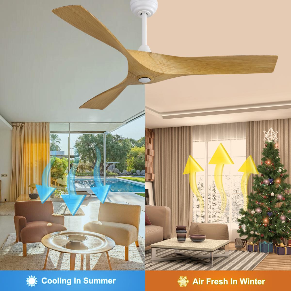 52 Inch Modern Ceiling Fan With 3 Abs Blades Remote Control Reversible Dc Motor Without Light For Living Room