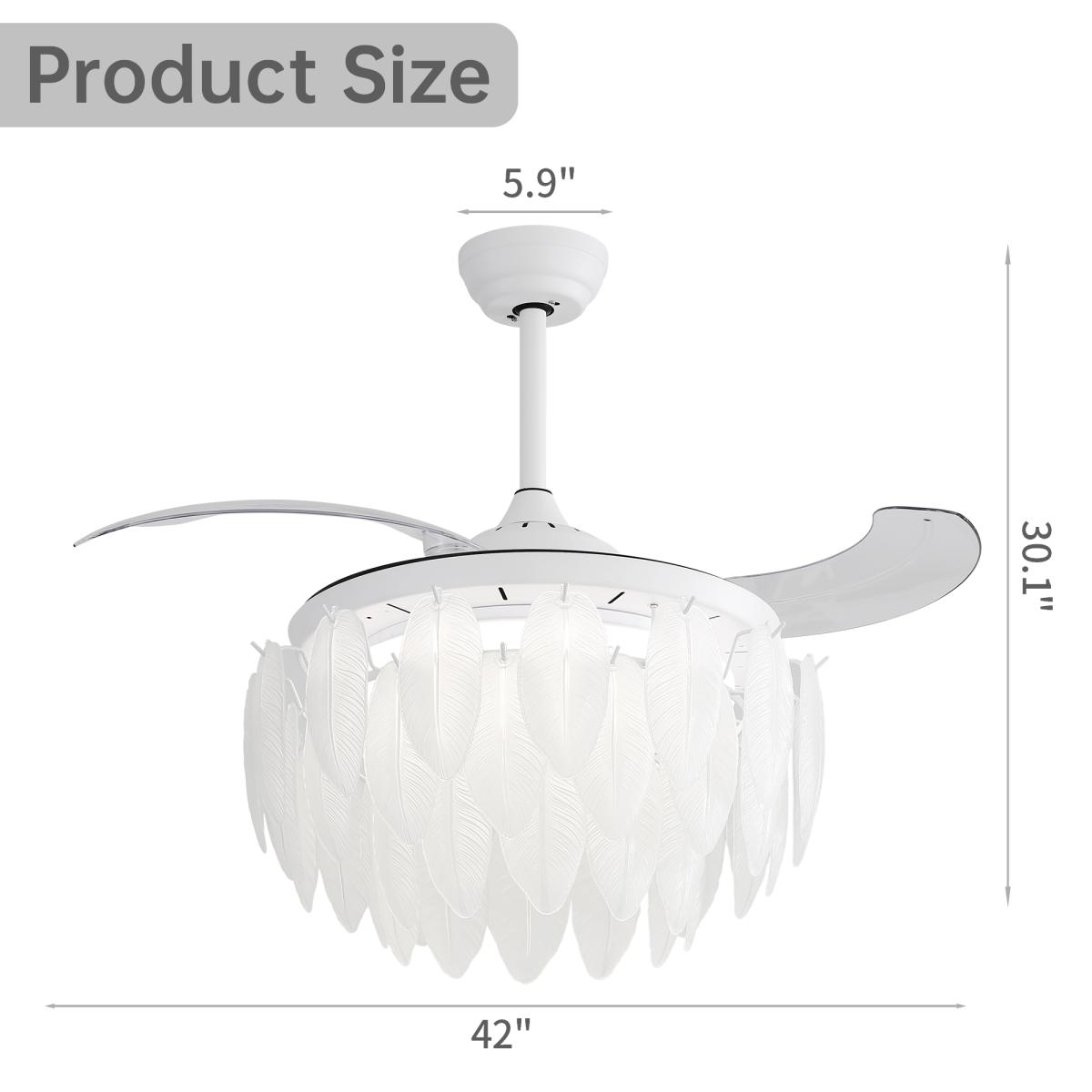 42 Inch Unique Design Feather Crystal Ceiling Fan With Light