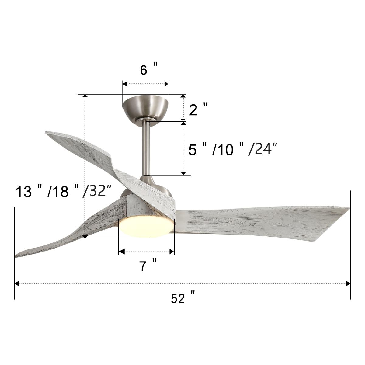 52 Inch Brushed Nickel Ceiling Fan Light With 6 Speed Remote Energy-saving Dc Motor