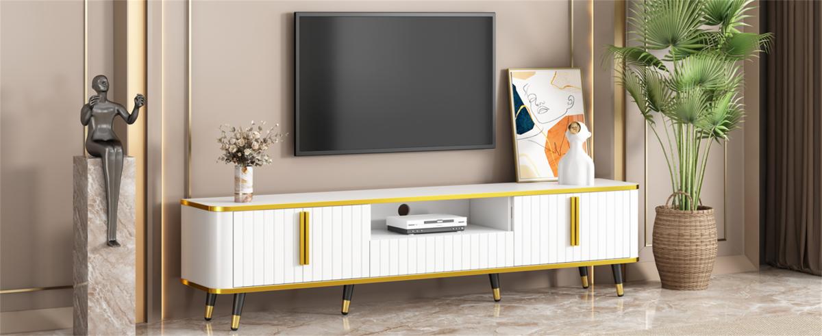 ON-TREND Luxury Minimalism Tv Stand with Open Storage Shelf for TVs Up to 85