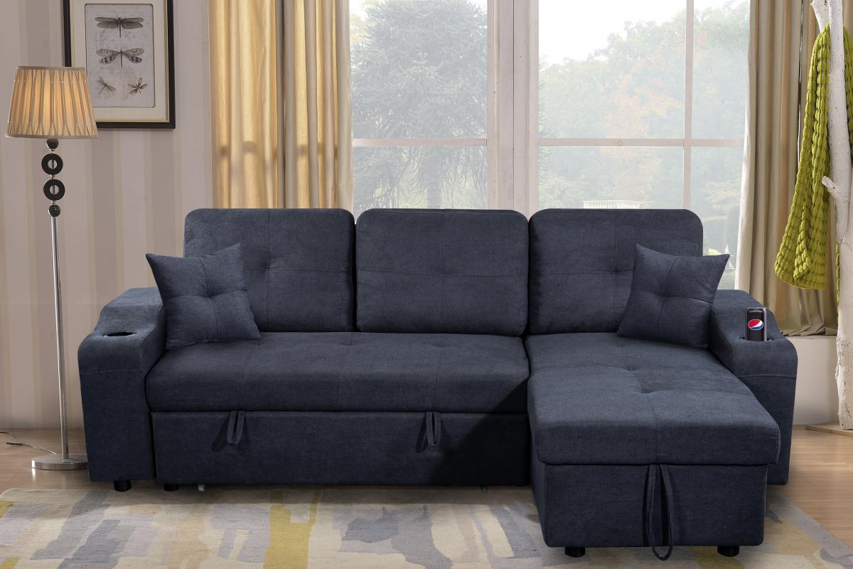 Right-facing sectional sofa with footrest, convertible corner sofa with armrest storage, living room and apartment sectional sofa, right chaise longue and dark grey