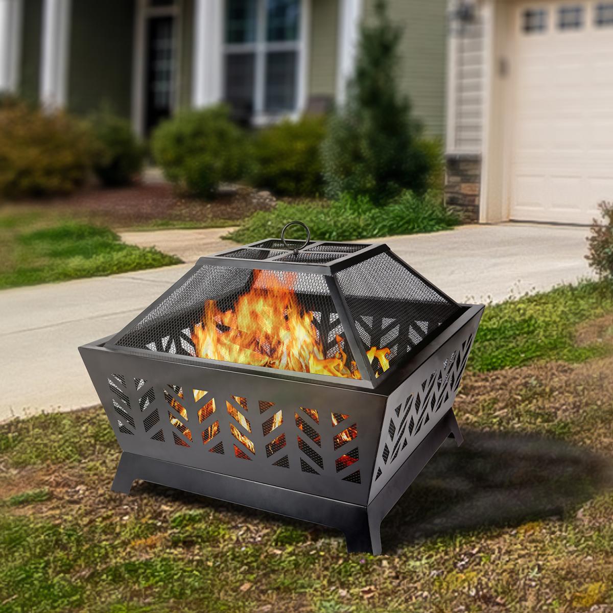 25.98'' Square Iron Fire Pit Outdoor